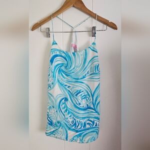 Lilly Pulitzer Belle Raceback Top‎ Womens Size S White Blue Sea Ruffles Silkava